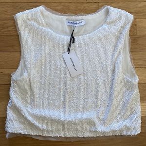 Revolve NonChalant Label White Sequenced Crop Top